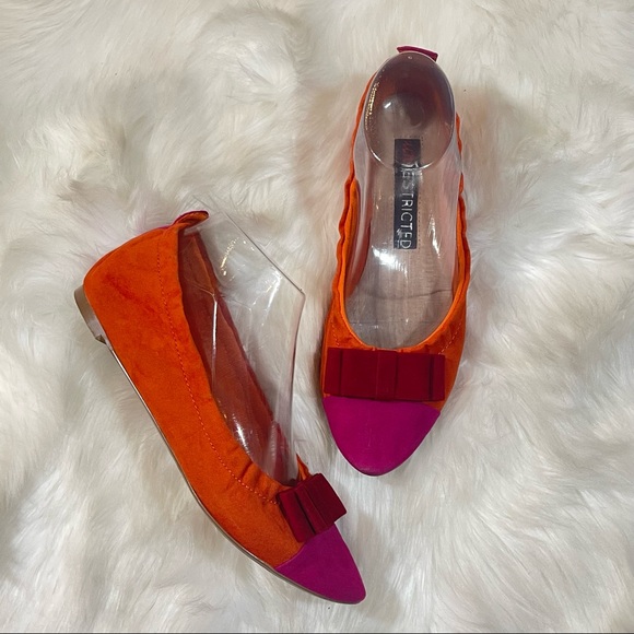 Restricted Multicolored Color Block Faux Suede Ballet Flat with Bow - Picture 6 of 9